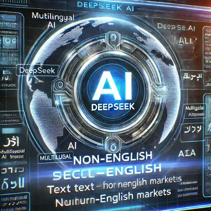 A futuristic AI-powered interface processing multilingual text with a digital globe.
